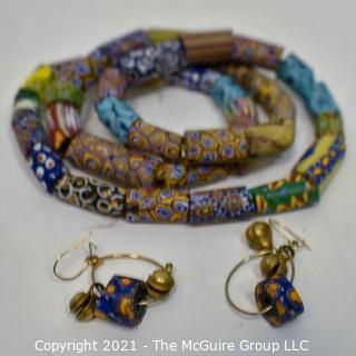 Vintage Native American Clay Trade Beads Necklace and Earrings. 