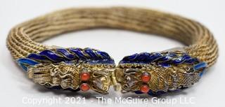 Asian Double Dragon Silver Mesh with Enamel Details Bangle Bracelet. Clasp does not open. 
