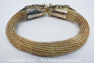 Asian Double Dragon Silver Mesh with Enamel Details Bangle Bracelet. Clasp does not open. 
