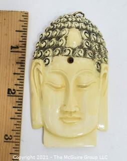 Hand Carved Bone Buddha Head Pendant 