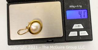 Two (2) Pieces of 14kt Yellow Gold Jewelry Including Stick Pin from The Gridiron Club and Foundation of Washington DC Made by Galt Jewelers and Pearl Earring. Pin weighs 1.3 grams and earring 4.1 grams. 