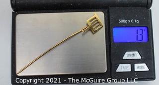 Two (2) Pieces of 14kt Yellow Gold Jewelry Including Stick Pin from The Gridiron Club and Foundation of Washington DC Made by Galt Jewelers and Pearl Earring. Pin weighs 1.3 grams and earring 4.1 grams. 