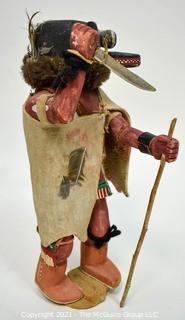 Native American Hopi Carved Black Ogre Kachina Doll Signed by Artist Nish.  Both arms have been repaired. 