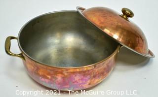 Vintage Copper Double Handled 5 Quart Covered Casserole. 