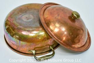 Vintage Copper Double Handled 5 Quart Covered Casserole. 