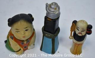 Collection of Trinket Boxes and Asian Figurines, Including Lacquer, Enamel Painted and Stone. 