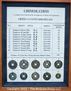 Two framed Chinese works including a complete set of Chinese Coins from the CH'ING Dynasty, 1644-1911