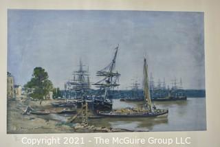 Numbered Print on Paper of Port De Bordeaux by Eugene Boudin.  Measures 13" x 22".
