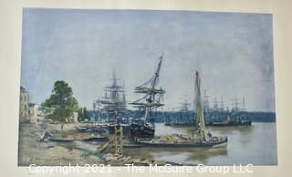 Numbered Print on Paper of Port De Bordeaux by Eugene Boudin.  Measures 13" x 22".
