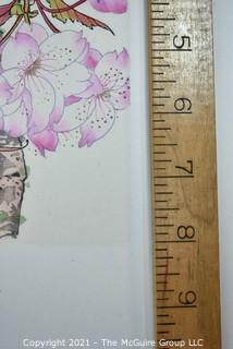 Unframed Asian Pen and Watercolor on Paper of Cherry Blossoms.  Measures 12 1/2" x 17".