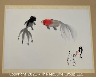 Unframed with Mat Asian Watercolor of Koi Fish with Chop Mark. Measures 17" x 14".