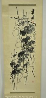 Vintage Asian Hand Painted Paper on Silk Hanging Scroll of Bamboo with Chop Mark. Measures 11" x 35".