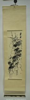 Vintage Asian Hand Painted Paper on Silk Hanging Scroll of Bamboo with Chop Mark. Measures 11" x 35".