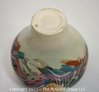 Native American Pottery Vase Painted and Signed By Artist with Signature on Base, Illegible. Measures 8" tall.