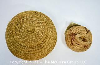 Two Native American Sweet Grass Baskets with Lids. 