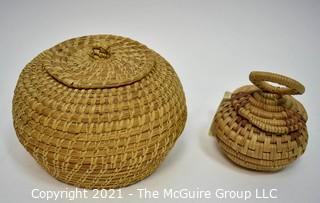 Two Native American Sweet Grass Baskets with Lids. 