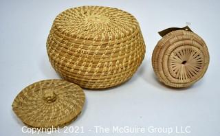 Two Native American Sweet Grass Baskets with Lids. 