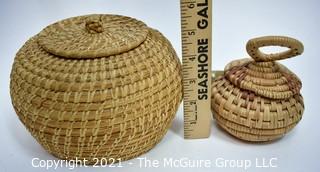 Two Native American Sweet Grass Baskets with Lids. 