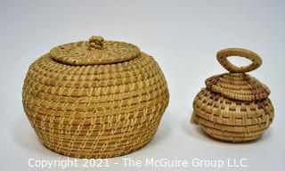 Two Native American Sweet Grass Baskets with Lids. 