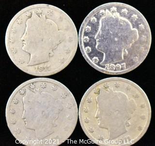 (4) Liberty V Nickel coins 1897, 1897, 1911, 1911