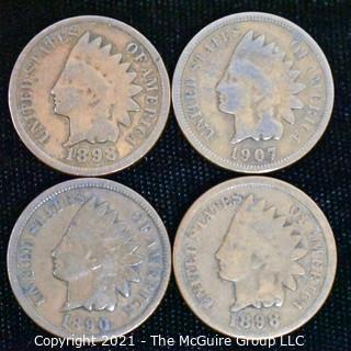 (4) Indian Head Penny coins: 1898, 98, 90, 07