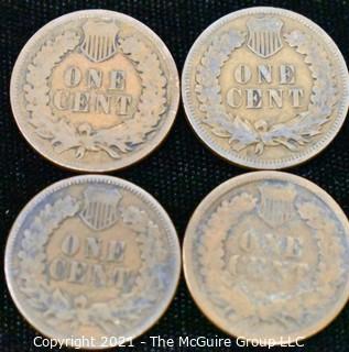 (4) Indian Head Penny coins: 1898, 98, 90, 07