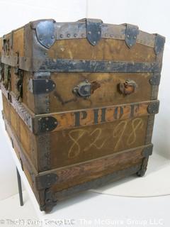 James S. Topham Steamer Trunk on casters low-camel back top; 18 x 29 x 22"T