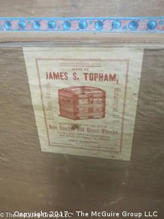 James S. Topham Steamer Trunk on casters low-camel back top; 18 x 29 x 22"T