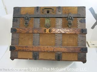 James S. Topham Steamer Trunk on casters low-camel back top; 18 x 29 x 22"T