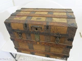 James S. Topham Steamer Trunk on casters low-camel back top; 18 x 29 x 22"T