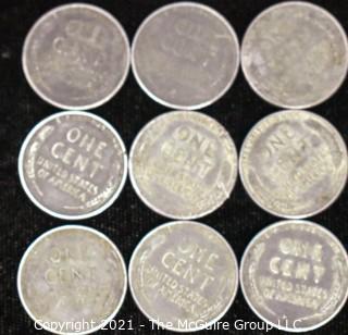 (9) 1943 Steel Penny coins