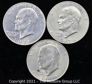 (3) Eisenhower Dollar Coins. 1971,71,74