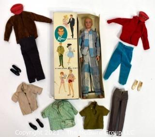 Vintage 1961 Blonde Ken Doll, Barbies Boyfriend, Stock No. 750  In Original Box with Pedestal and Group of Matching Mattel Made Clothes.