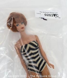 Vintage 1961 Brunette Bubblecut Barbie in Original Black & White Swimsuit