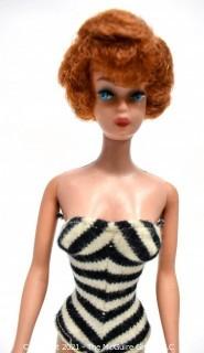 Vintage 1961 Brunette Bubblecut Barbie in Original Black & White Swimsuit