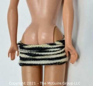 Vintage 1961 Brunette Bubblecut Barbie in Original Black & White Swimsuit