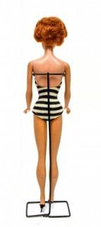 Vintage 1961 Brunette Bubblecut Barbie in Original Black & White Swimsuit