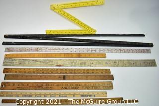 Collection of Vintage Wooden Advertising or Promotional Yardsticks Rulers