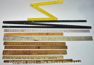 Collection of Vintage Wooden Advertising or Promotional Yardsticks Rulers