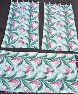 Three (3) Vintage Mid Century Barkcloth Fabric Curtain Panels for Cutting. Each measures 37" x 74".