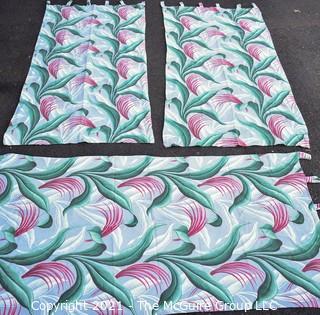 Three (3) Vintage Mid Century Barkcloth Fabric Curtain Panels for Cutting. Each measures 37" x 74".