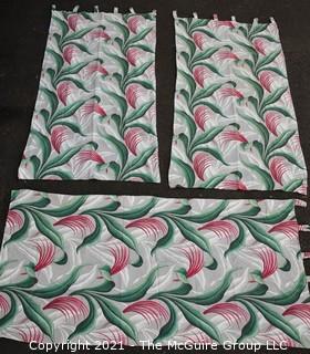 Three (3) Vintage Mid Century Barkcloth Fabric Curtain Panels for Cutting. Each measures 37" x 74".