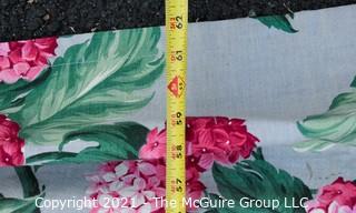 Vintage Mid Century Barkcloth Fabric Curtain for Cutting in Pink Hydrangeas. Measures 62" x 83" with pleats.