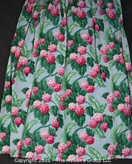 Vintage Mid Century Barkcloth Fabric Curtain for Cutting in Pink Hydrangeas. Measures 62" x 83" with pleats.