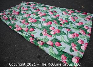 Vintage Mid Century Barkcloth Fabric Curtain for Cutting in Pink Hydrangeas. Measures 62" x 83" with pleats.