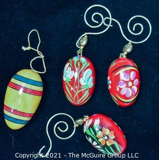 Four (4) Hand Painted Wooden Hanging Pysanky Easter Eggs