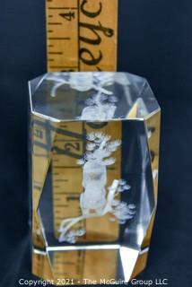 Squirrel Reverse Etched Optical Crystal Paperweight.  Measures 3" tall.