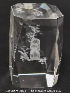 Squirrel Reverse Etched Optical Crystal Paperweight.  Measures 3" tall.