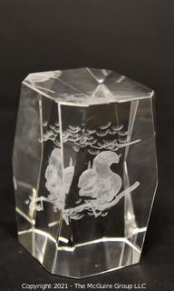 Squirrel Reverse Etched Optical Crystal Paperweight.  Measures 3" tall.