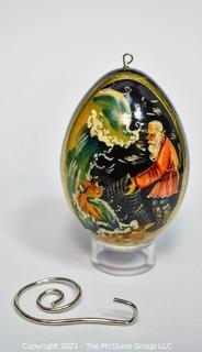 Fairy Tale Hand Painted Wooden Russian Easter Egg with Hanger.  Signed by Artist.